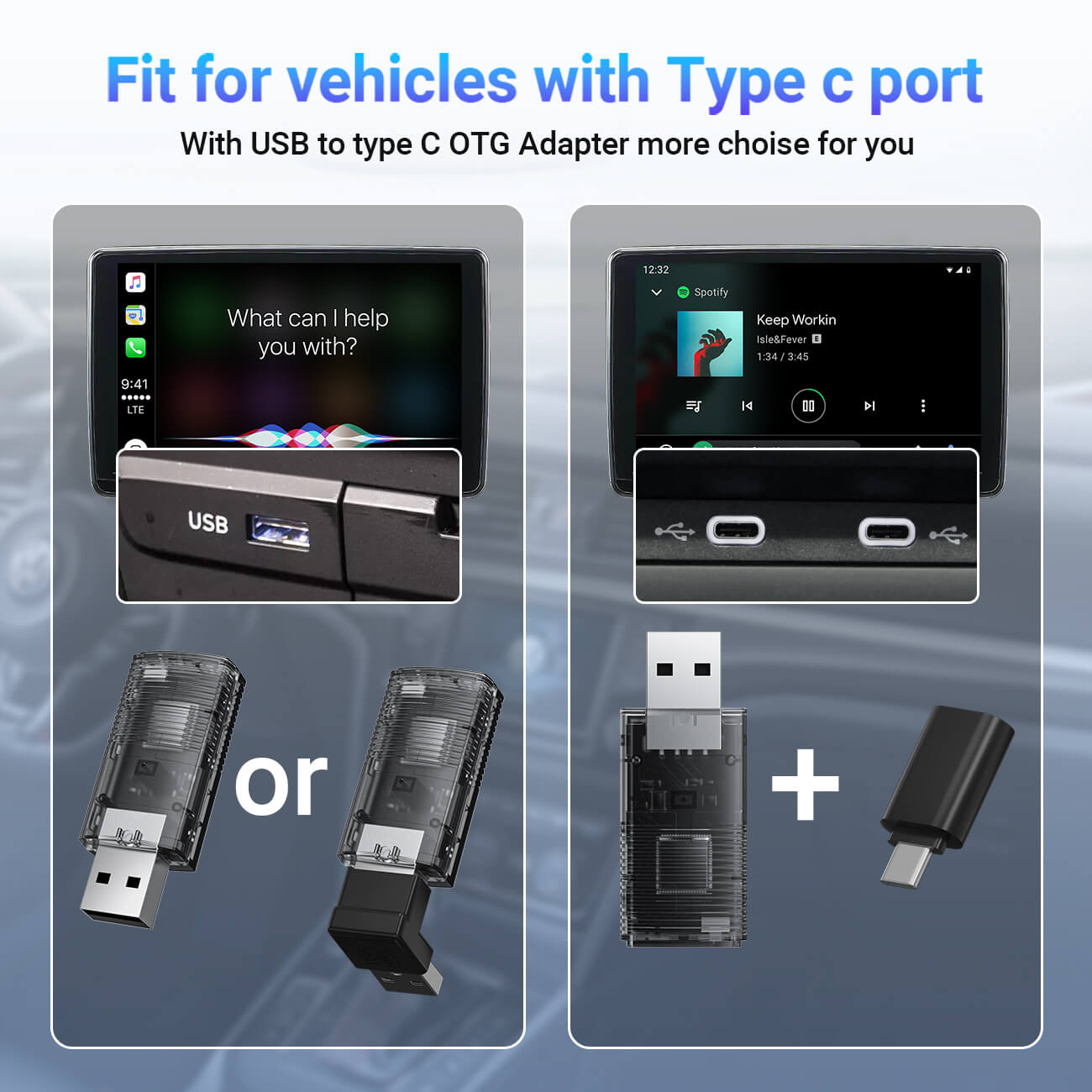 محول Mini لاسلكي 2 في 1 لـ CarPlay و Android Auto
