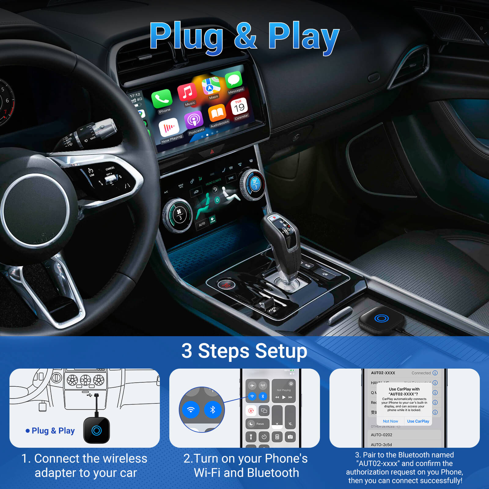 محوّل Smart Car Link اللاسلكي 2 في 1 لـ CarPlay/Android Auto