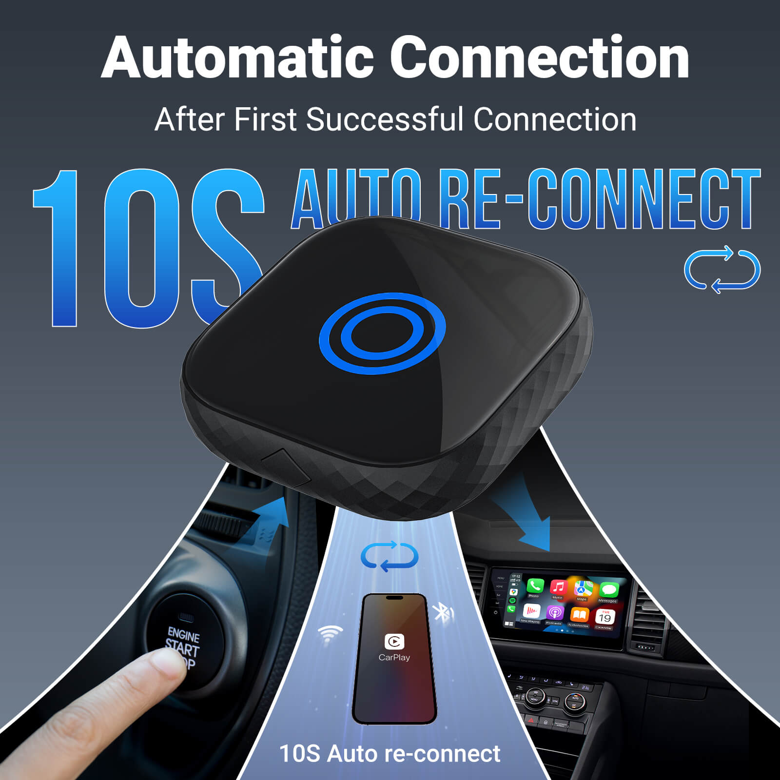 محوّل Smart Car Link اللاسلكي 2 في 1 لـ CarPlay/Android Auto