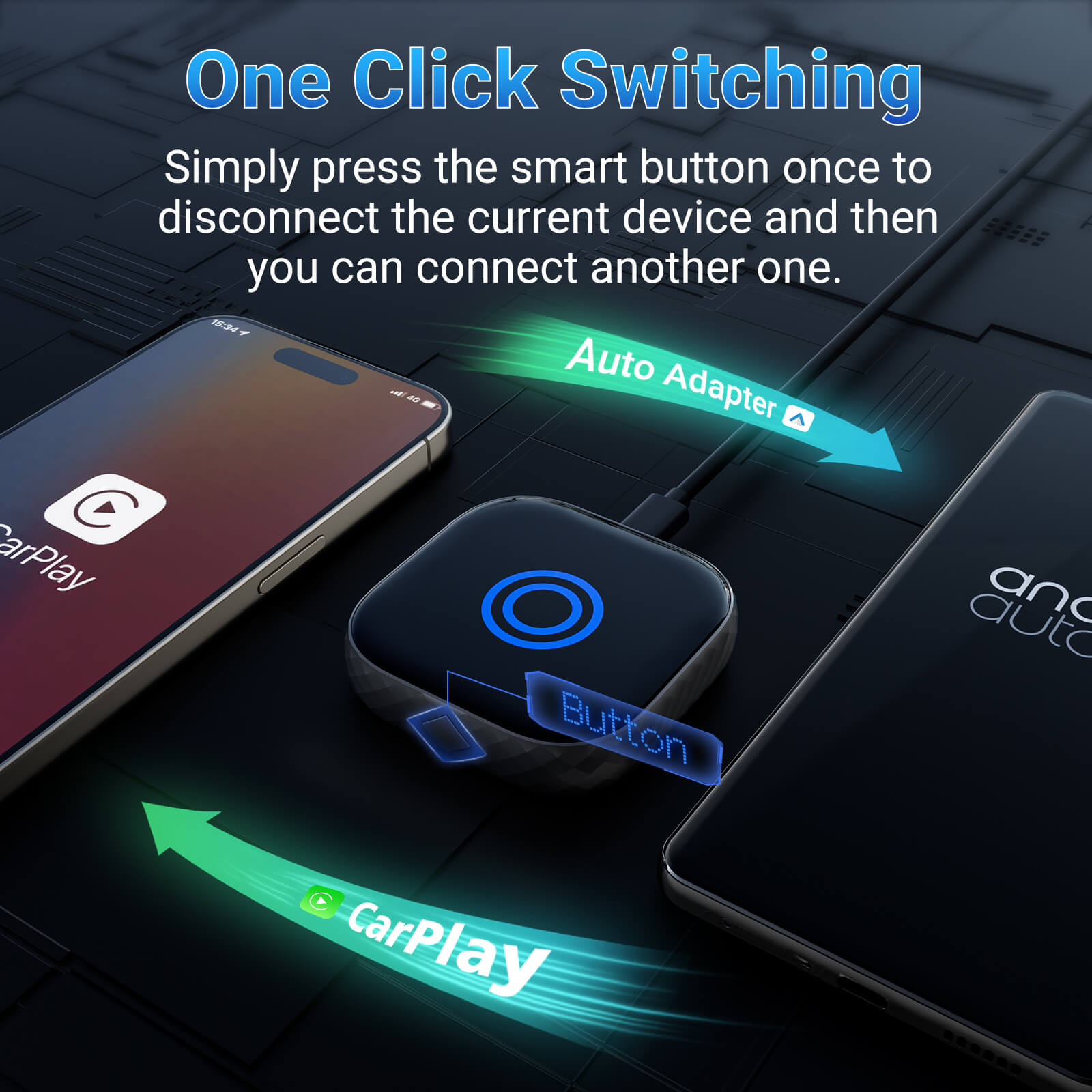 محوّل Smart Car Link اللاسلكي 2 في 1 لـ CarPlay/Android Auto