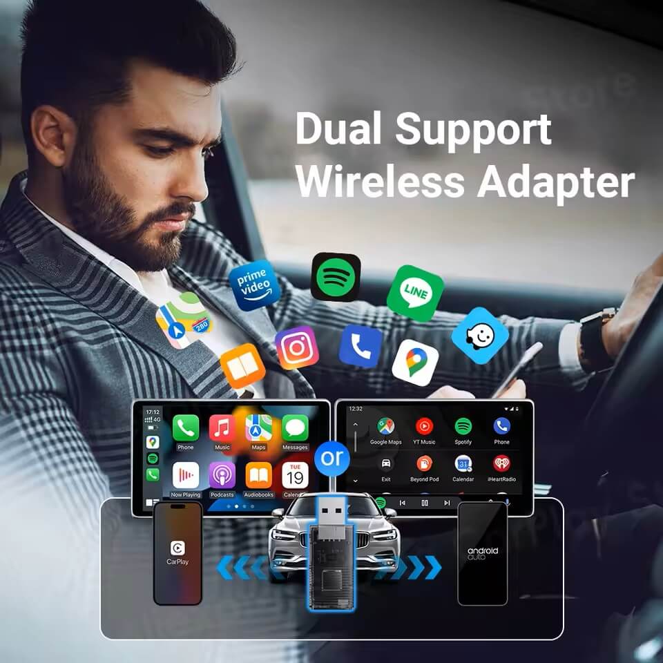 محول Mini لاسلكي 2 في 1 لـ CarPlay و Android Auto