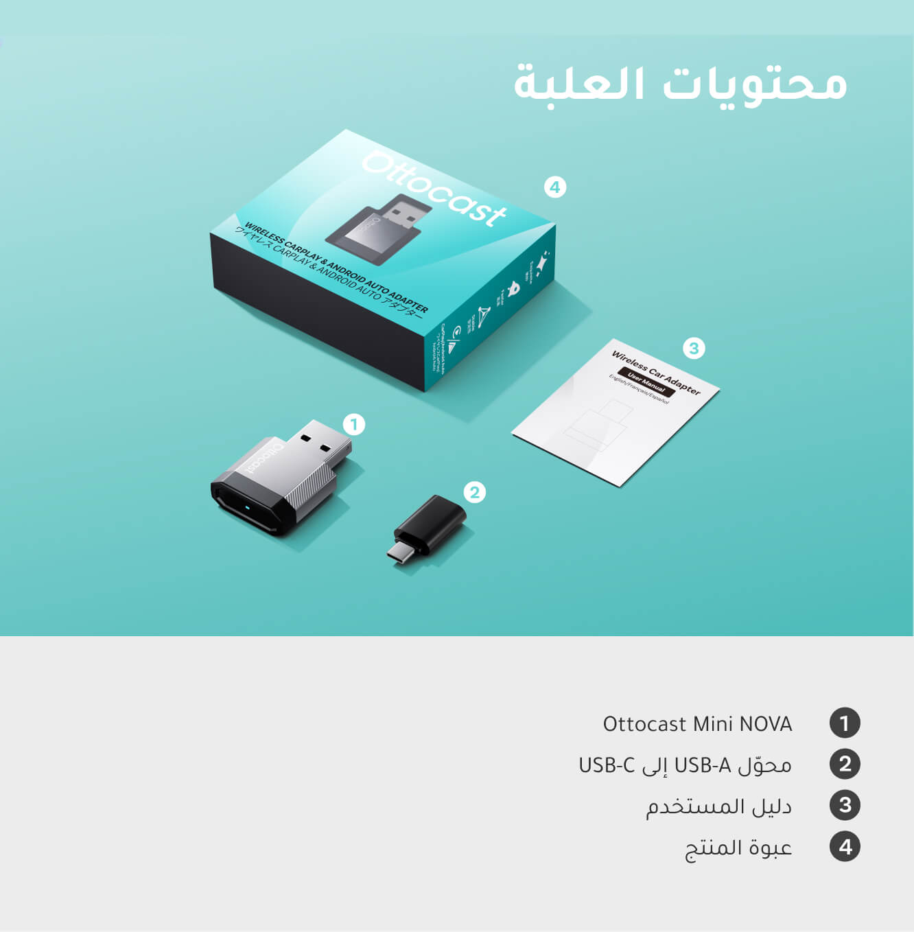 محول Ottocast Mini NOVA اللاسلكي لـ CarPlay وAndroid Auto