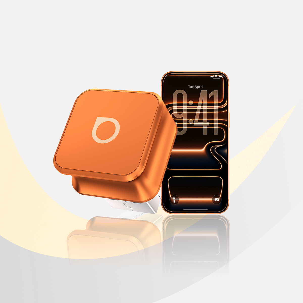 محول Ottocast Mini Cube 3.0 اللاسلكي لـ CarPlay وAndroid Auto – لون Cosmic Orange البرتقالي الكوني